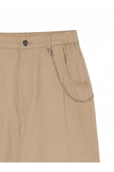 NO BRAND Pantaloni cargo bej, stil boyfriend, jogger, cu lanț decorativ, clas...