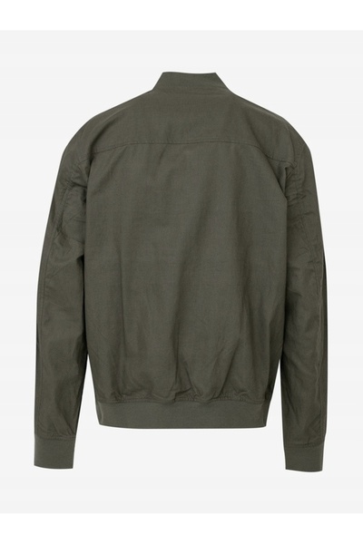 NO BRAND Jachetă bomber verde clasică de tranziție din in cu buzunare din bum...