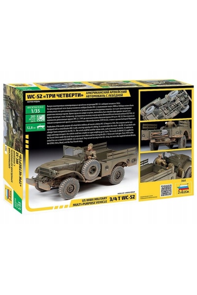 NO BRAND Model Zvezda 3664 Vehicul Militar 3/4t Dodge Wc-52 pentru Asamblare