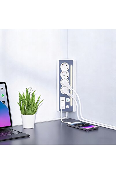 NO BRAND Prelungitor cu 4 prize AC, 1 port USB-A, 2 porturi USB-C, 3680W, cu ...