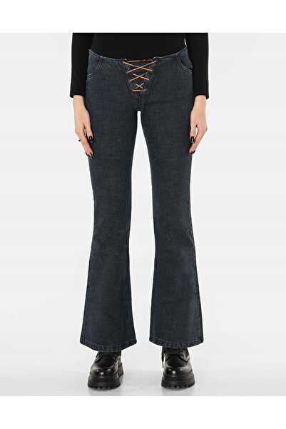 NO BRAND Pantaloni largi de damă, blugi evazați Rader 364 80 cm Grafit