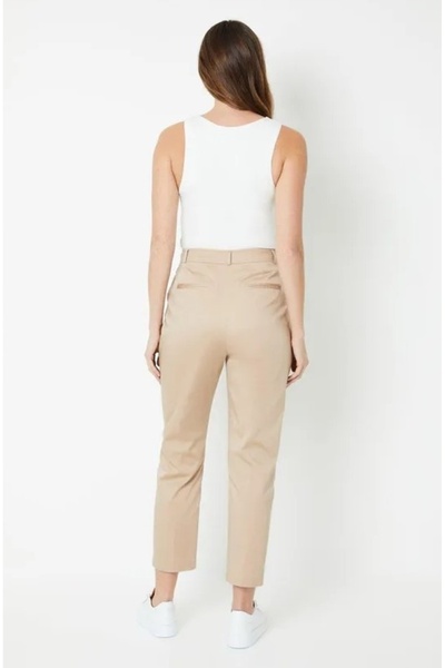 NO BRAND Pantaloni clasici bej, croială dreaptă, 7/8, cu buzunare, uni, Walli...