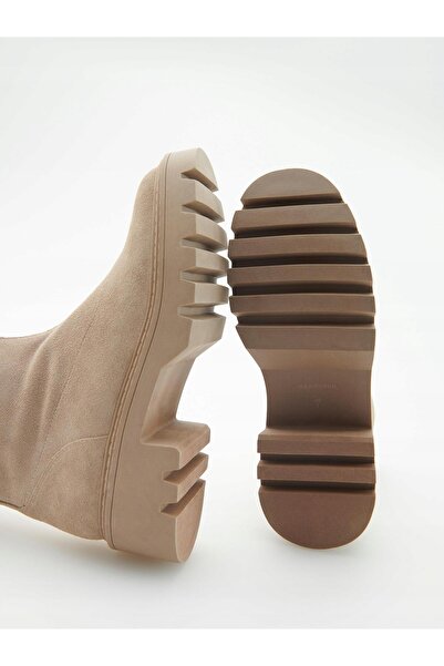 NO BRAND Botine bej, catifelate și căptușite, cu fermoar decorativ, Reserve 40
