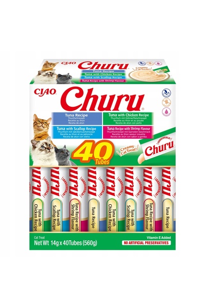 NO BRAND Inaba Churu Varietate Ton Fruct Hrană Umedă pentru Pisici 40X14G