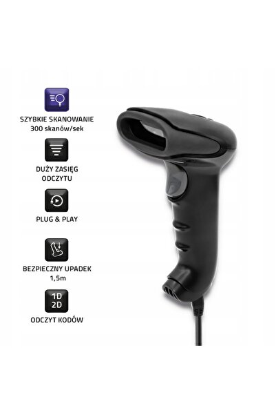 NO BRAND Qoltec Wireless 1D 2D Cititor de coduri Negru