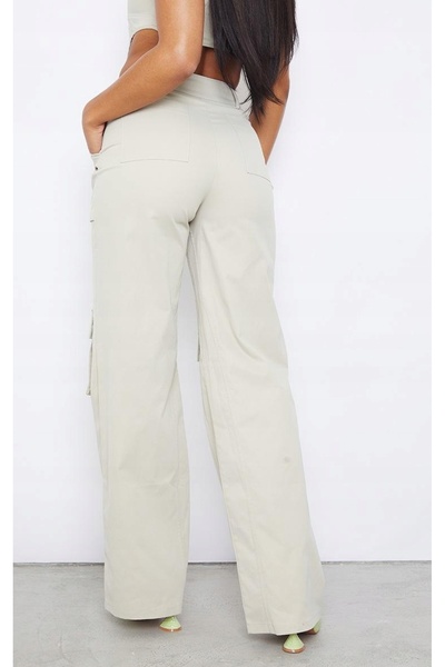 NO BRAND Pantaloni verzi stil boyfriend cu croială dreaptă, talie înaltă, Pre...
