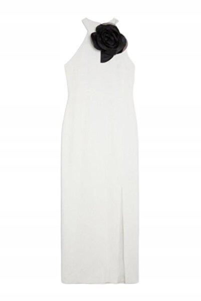 NO BRAND Rochie clasică cu șliț, albă, midaxi, cu floare simplă, Karen Millen 40