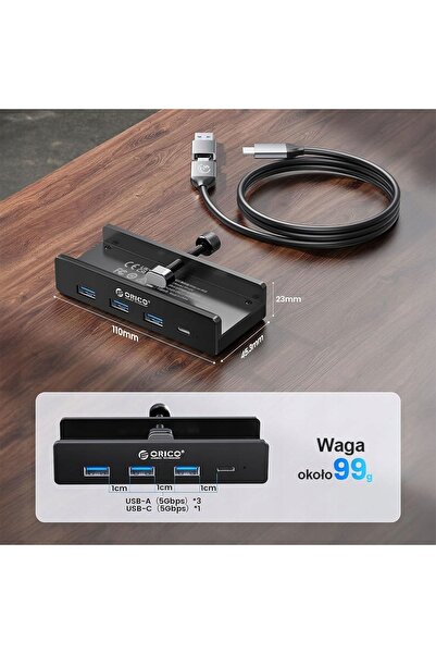NO BRAND Hub USB-C activ Orico, 5Gbps, 15W, cu montare prin șuruburi, 3x USB-...