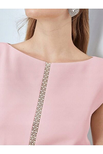 NO BRAND Rochie midi clasică, tip creion, conică, roz, cu mărgele, Shein S