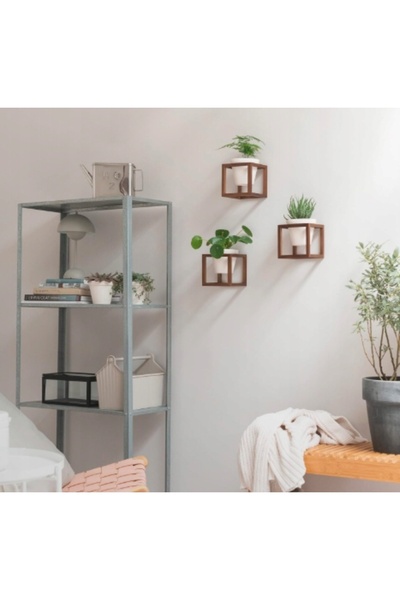 NO BRAND Jardiniere de perete cu ramă din lemn, 3 piese, ceramică, nuc