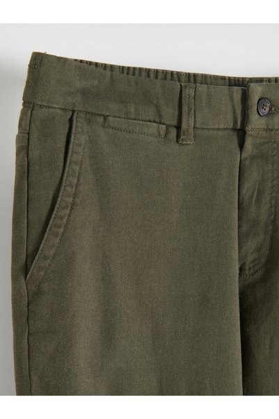 NO BRAND Pantaloni verde închis, croială clasică conică, cu buzunare, din bum...