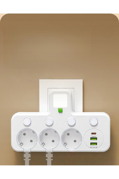 NO BRAND Prelungitor distribuitor cu 3 prize, 3x USB, multifuncțional