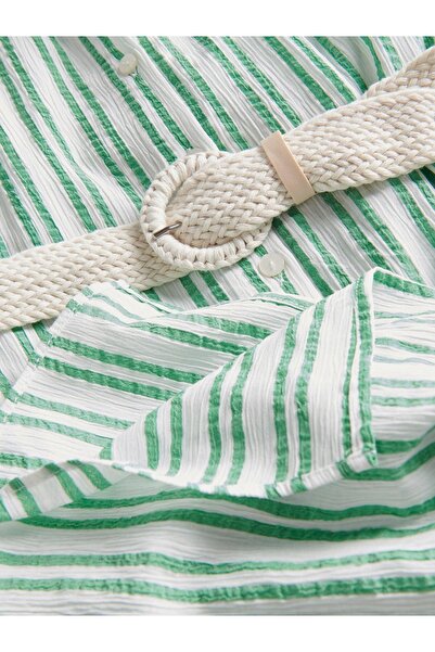 NO BRAND Rochie cămașă clasică alb-verde, design Midaxi, cu dungi, m