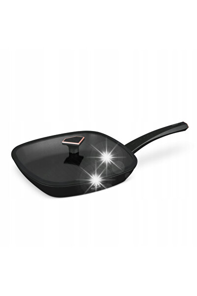 NO BRAND Tigaie grill cu capac 28 cm, Fashion Ftv-0034 Negru mat-aur roz
