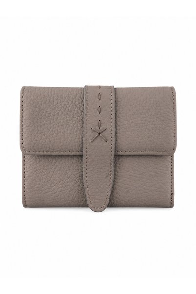 AlphaClub Bag Women's Genuine Leather Gray Color Snap Fastener Card Holder an...