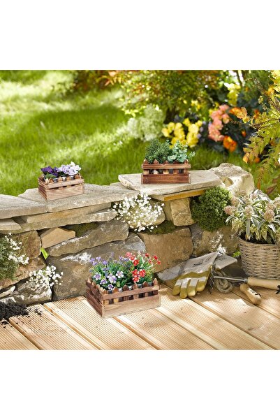 NO BRAND Set de 3 jardiniere din lemn pentru balcon și grădină
