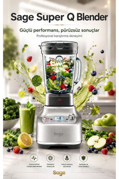 Sage Super Q Blender ile güçlü motor,5 Tek Dokunuşlu Program, Smoothie, çorba...