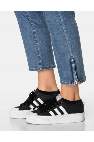 NO BRAND Blugi de damă mărime mare, din denim, croială dreaptă, cu talie înal...