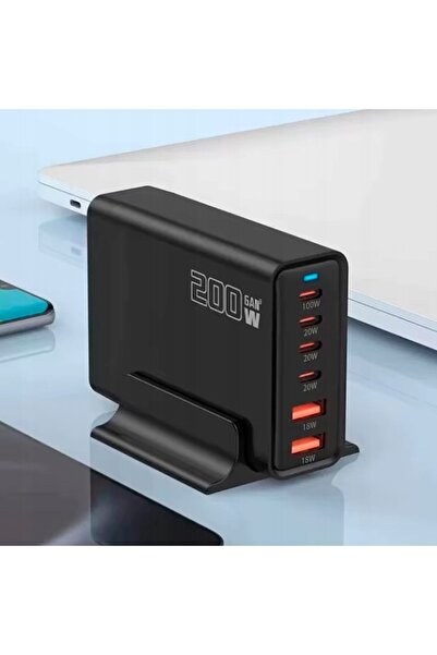 NO BRAND Adaptor de alimentare GaN de 200W, 2 porturi USB QC, 4 porturi USB-C...
