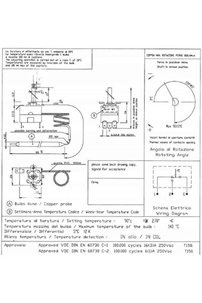 NO BRAND Termostat Campini cu capilar pentru mașina de spălat vase 20-90 °   ...