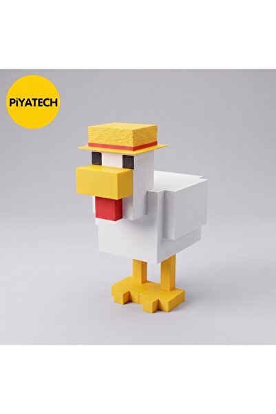 PİYATECH 3D Baskı Piksel Tasarımlı Şapkalı Tavuk Figürü Dekoratif Oyuncu Masa...