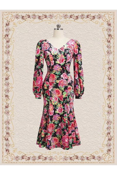 NO BRAND Rochie Midi Clasică Mânecă Lungă Cocktail Florală Shein 34