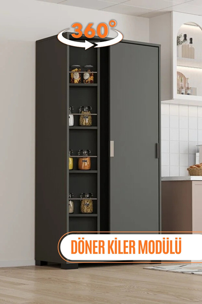AEKA AE-2073 Luna Antrasit Gri Döner Çok Amaçlı Dolap – Raflı Mutfak ve Kiler...