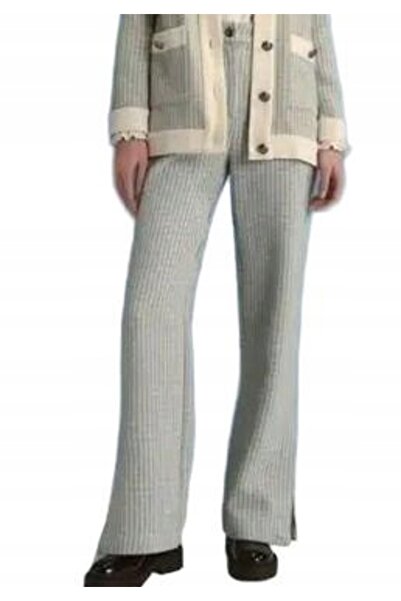 NO BRAND Pantaloni gri cu model granulat, croială lungă, talie înaltă largă, ...