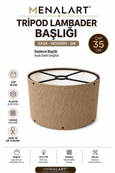 menalART Ağaç Tasarım Vizon Lambader Başlığı 35 CM Mega Boy Kaliteli Kumaş Tr...