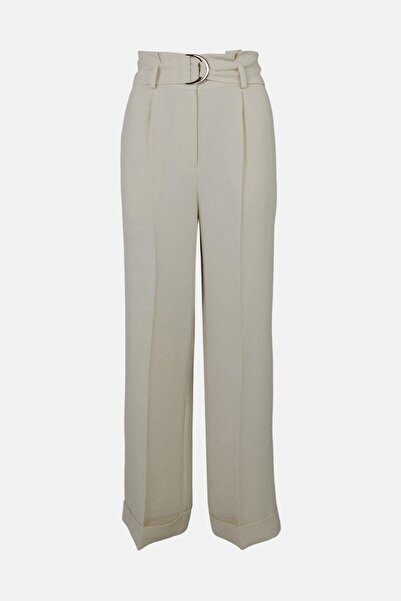 NO BRAND Pantaloni clasici Ecru cu croială dreaptă și bordură striată Warehou...