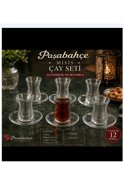 Paşabahçe Tea Set for 6 People, 12 Pieces, Misis Model Cup and Saucer, 160 Cc...