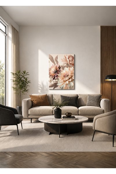 Zerawall Tablou MDF cu flori mari în tonuri pastel – Decor modern floral pent...
