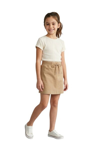 ERDEM KIDS Κοριτσίστικη σχολική φούστα σορτς από καμβά-λινό, μπεζ, με ελαστικ...