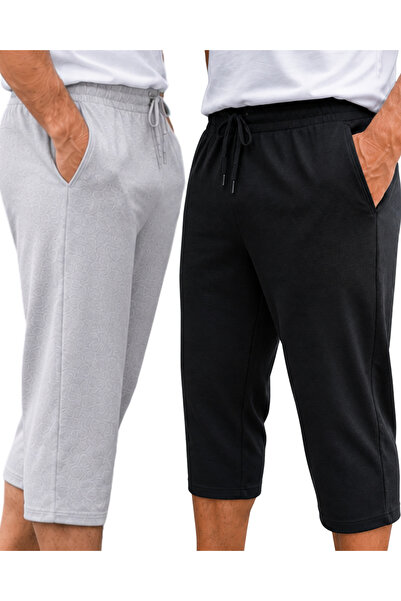 DEEPSENSE Men's Black Gray Below the Knee 2-Piece Long Capri Set Shorts Comfo...
