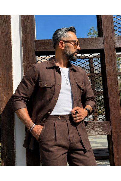 higo Men's Linen Safari Double Suit