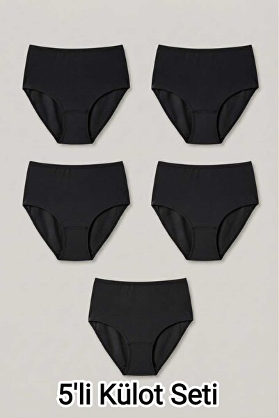 enmodaiçgiyim Women's 5-Piece Black Plus Size High Waist Cotton Ribbed Pantie...