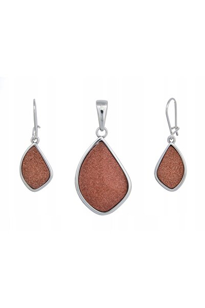 NO BRAND Set de argint cercei+pendant nisip de deșert