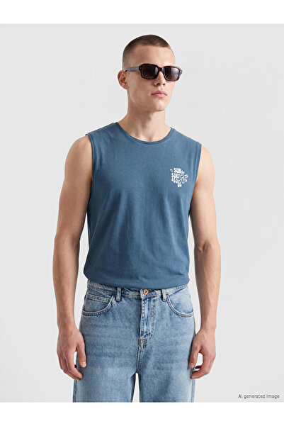 LC Waikiki Nevavm Men's Sleeveless T-Shirt with Oval Collar and Printed Design