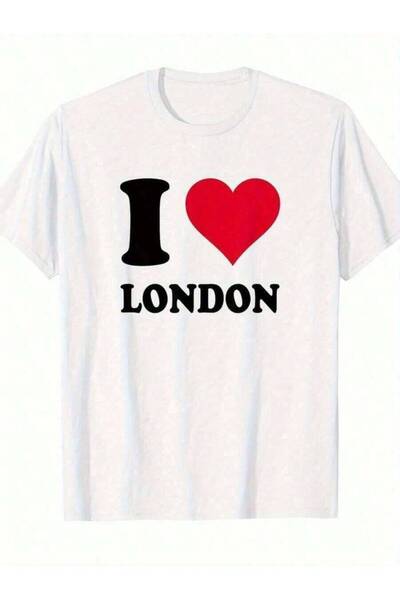 799 Men'S Graphic-Shirt White With Red Heart Bold Black I Love London Print, ...