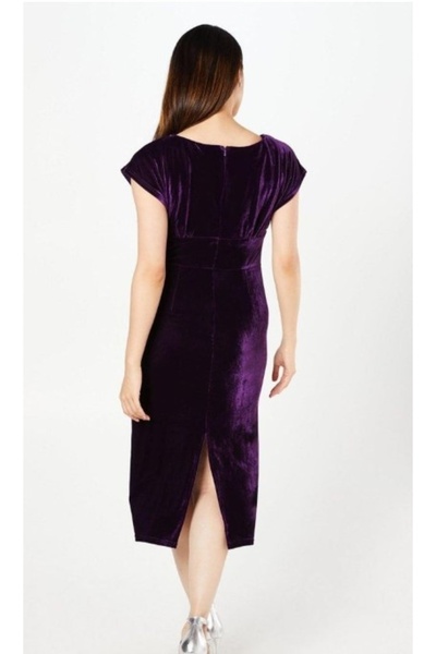 NO BRAND Rochie de cocktail mov, midi, din catifea, croială mulată, netedă, C...