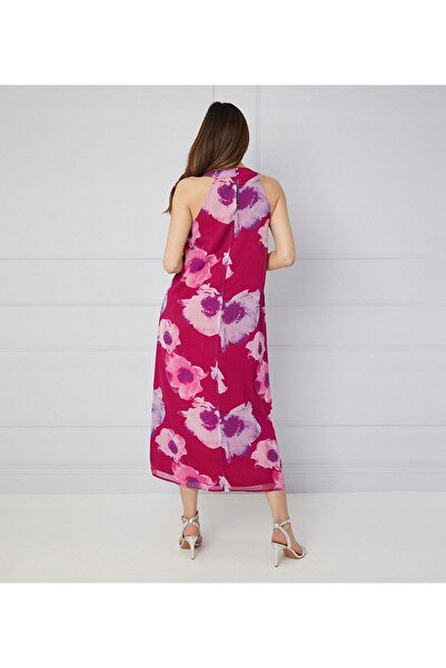 NO BRAND Rochie clasică midi roz fără mâneci cu decorațiuni, model Wallis 42