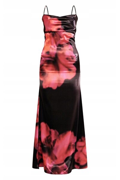 NO BRAND Prettylittlething Rochie Maxi Neagră din Satin cu Bretele 40
