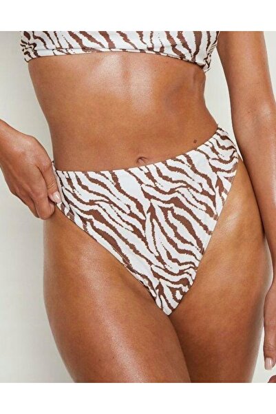 NO BRAND Slip de bikini cu talie înaltă, cu imprimeu tigru, boohoo 40