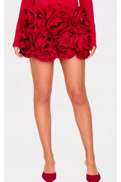 NO BRAND Fustă mini clasică simplă roșie cu flori 3D prettylittlething 38