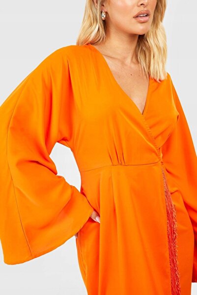 NO BRAND Rochie de seară cocktail portocalie boohoo, reiată, lungime midi, 36