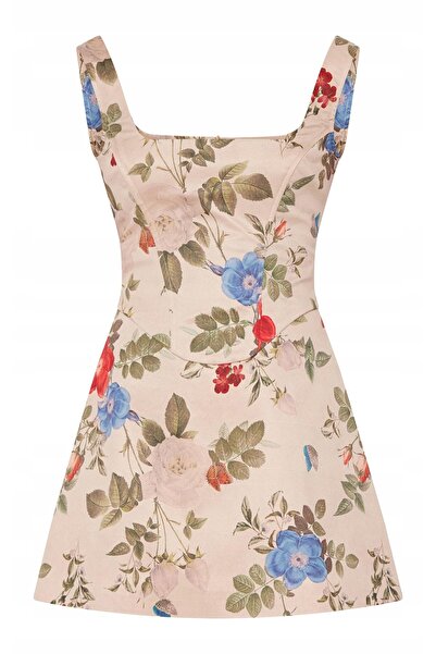 NO BRAND Rochie mini bej cu bretele late și design floral Prettylittlething 36