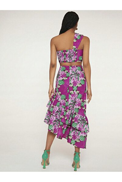 NO BRAND Rochie mov asimetrică cu un umăr și imprimeu floral Shein 40/42