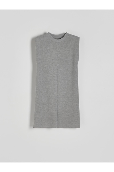 NO BRAND Rochie mini tricotată gri, netedă, clasică, simplă, fără mâneci, L