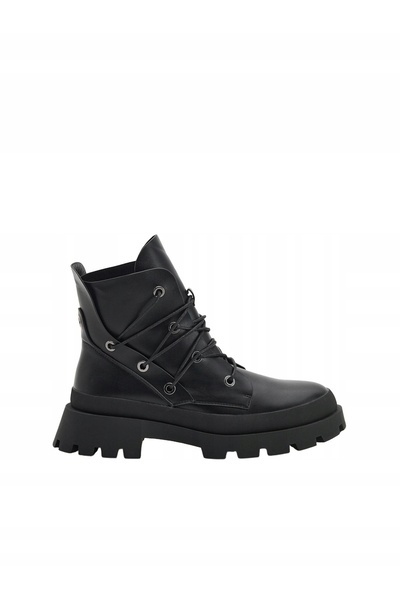 NO BRAND Botine negre cu șireturi, plate, din piele ecologică, Reserve 40