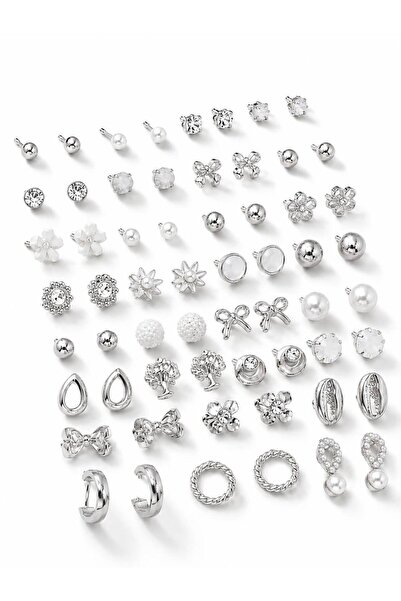 Nevara Mixed Women's Earrings Set - 30 Pairs (60 Pieces) with Elegant Silver ...